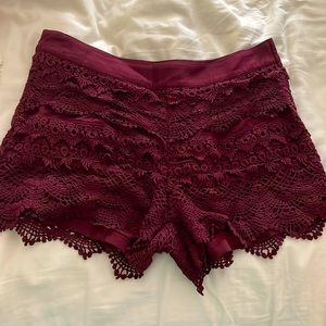 Burgundy Lace Shorts, perfect for summer and game days